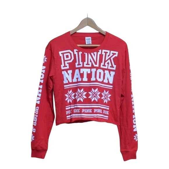 PINK Victoria's Secret Tops - Christmas Pink Nation Long Sleeved Shirt